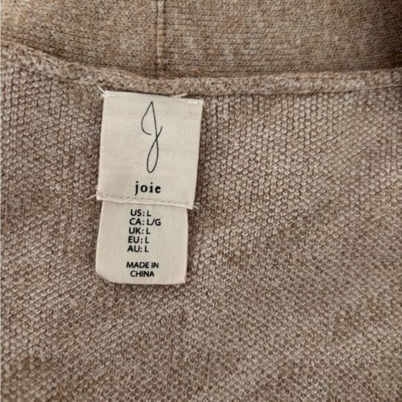 Joie Cardigan Large Tan V Neck Houndstooth Puff Sleeve Old Money Preppy Academia - Picture 3 of 12